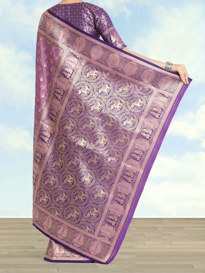 Lavender Color Weaving Semi Banarasi Silk Saree| SHOBITAM