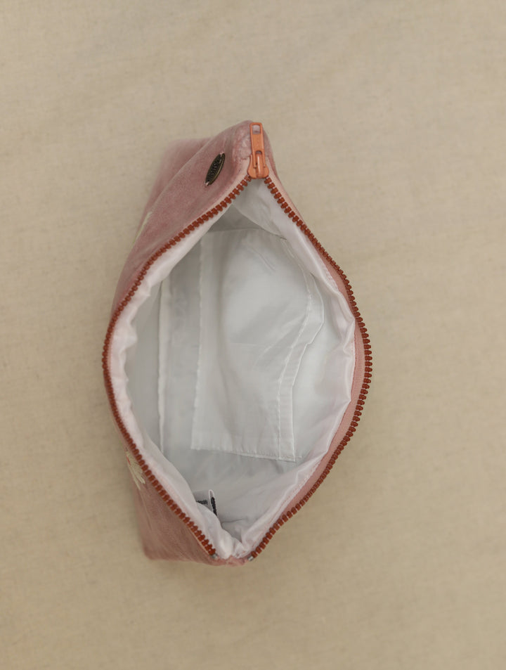 Onion Pink hand embroidered Velvet Utility Pouch 12 by 8",Single Piece
