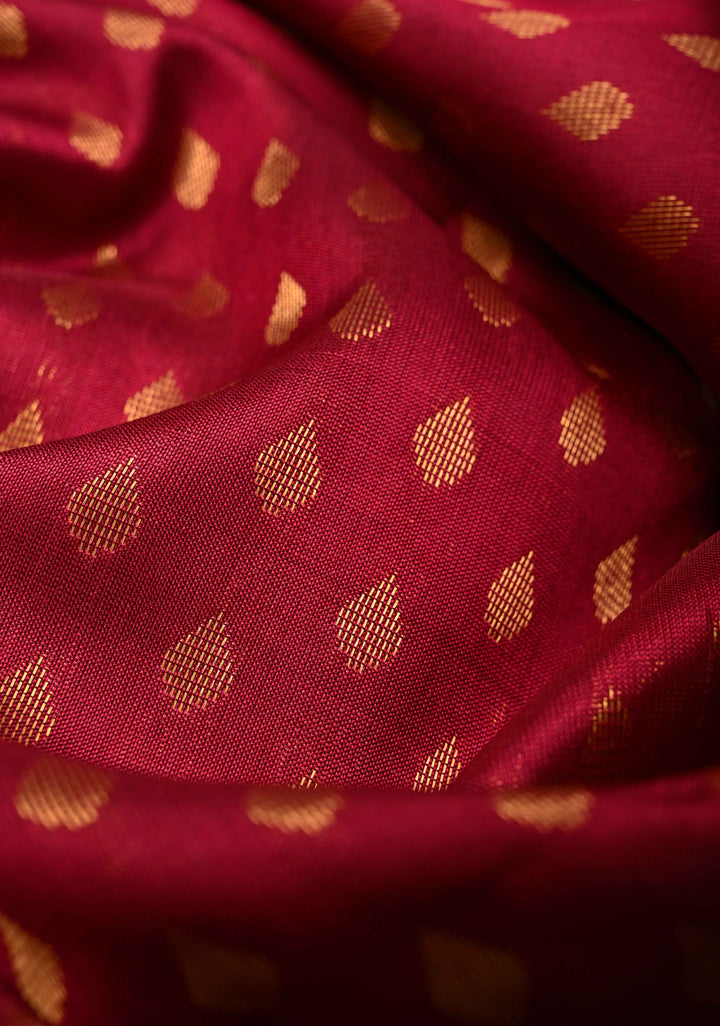 Maroon Uppada Handloom Silk Saree With Zari Buttas And Panel Meenakari Zari Border | SILK MARK CERTIFIED