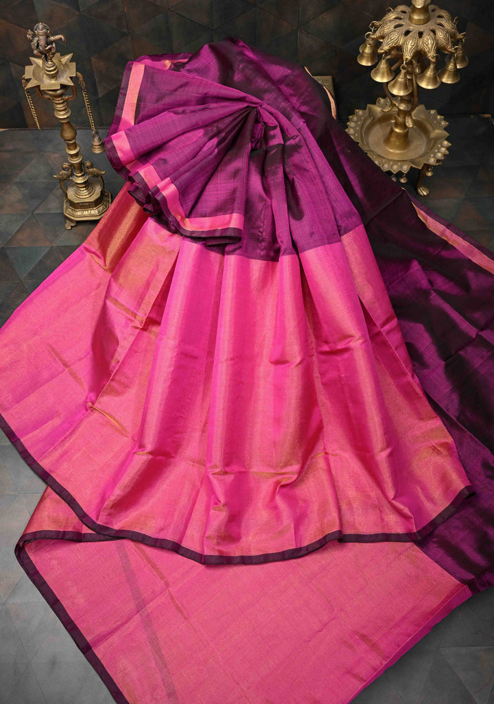 Plum Uppada Handloom Silk Saree with Half Tissue Skirt Border | SILK MARK CERTIFIED