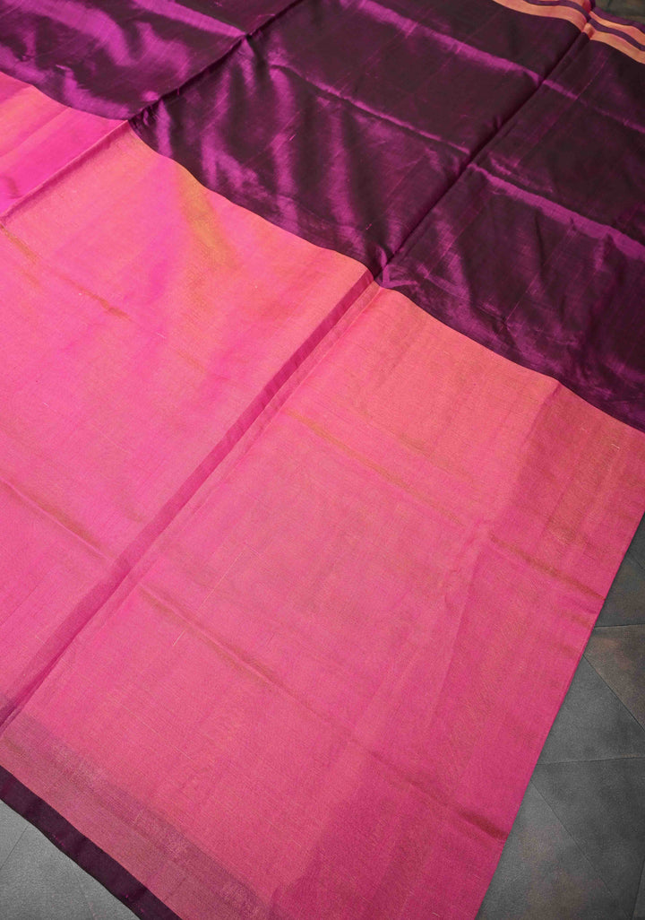 Plum Uppada Handloom Silk Saree with Half Tissue Skirt Border | SILK MARK CERTIFIED