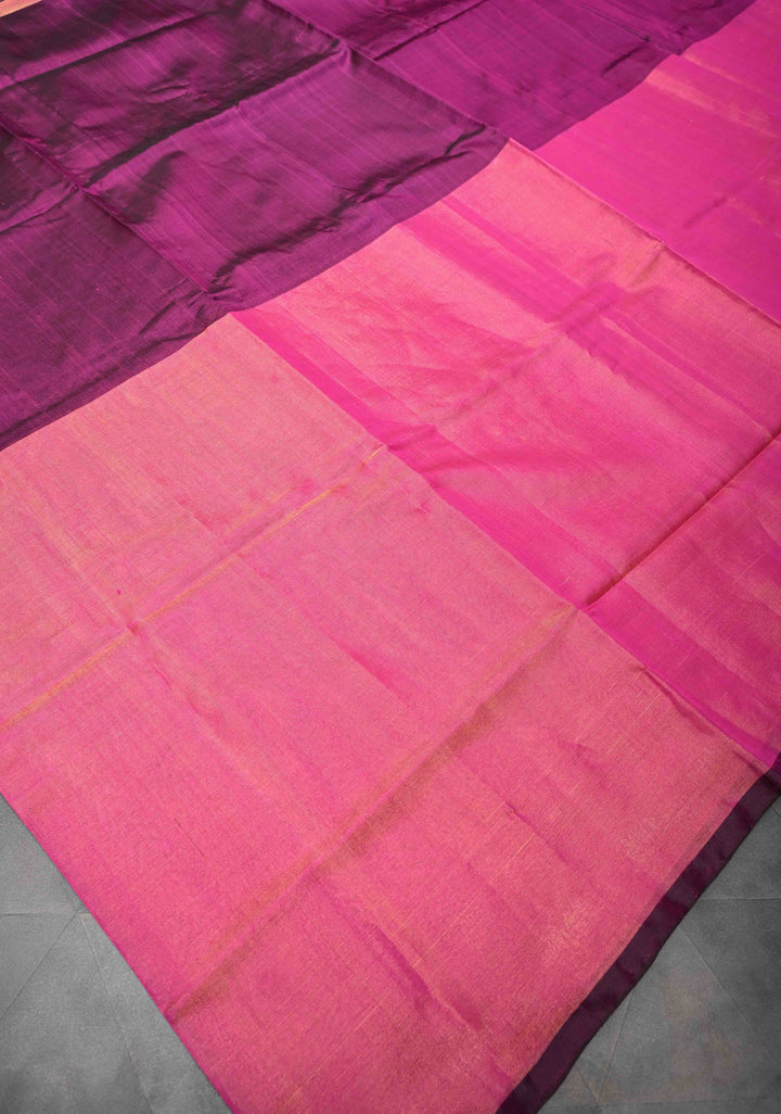 Plum Uppada Handloom Silk Saree with Half Tissue Skirt Border | SILK MARK CERTIFIED