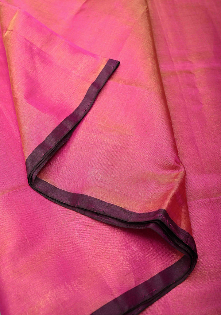 Plum Uppada Handloom Silk Saree with Half Tissue Skirt Border | SILK MARK CERTIFIED