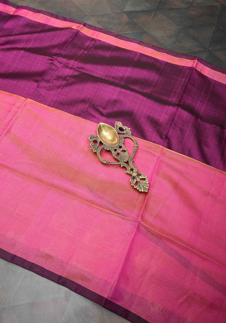 Plum Uppada Handloom Silk Saree with Half Tissue Skirt Border | SILK MARK CERTIFIED