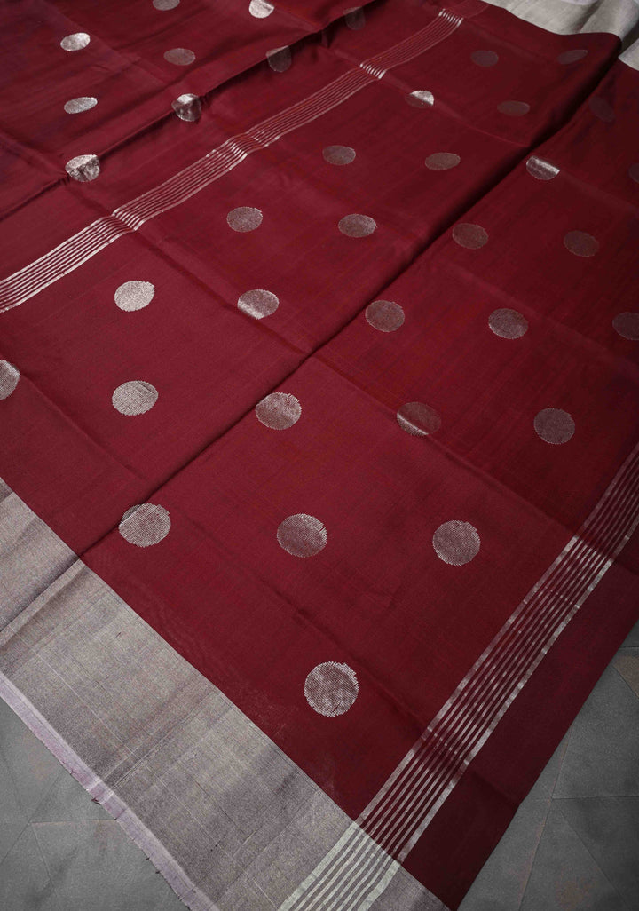 Burgundy Uppada Handloom Silk Saree with Dollar Buttas and Zari Border | SILK MARK CERTIFIED