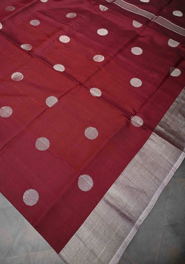 Burgundy Uppada Handloom Silk Saree with Dollar Buttas and Zari Border | SILK MARK CERTIFIED