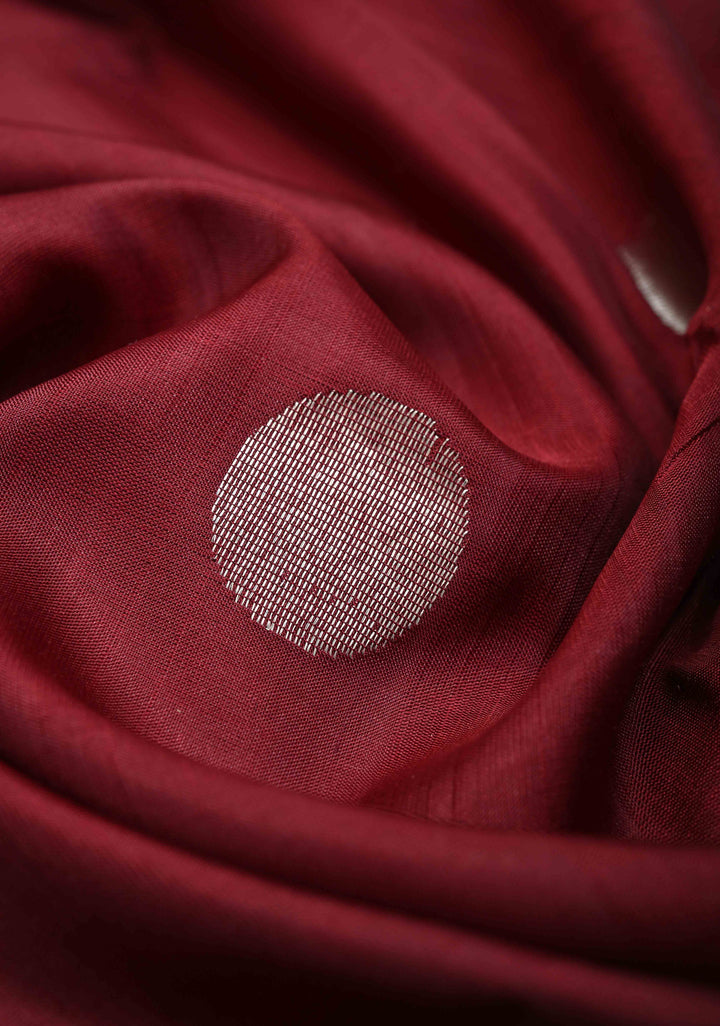 Burgundy Uppada Handloom Silk Saree with Dollar Buttas and Zari Border | SILK MARK CERTIFIED