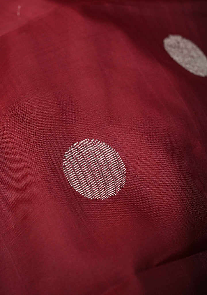 Burgundy Uppada Handloom Silk Saree with Dollar Buttas and Zari Border | SILK MARK CERTIFIED