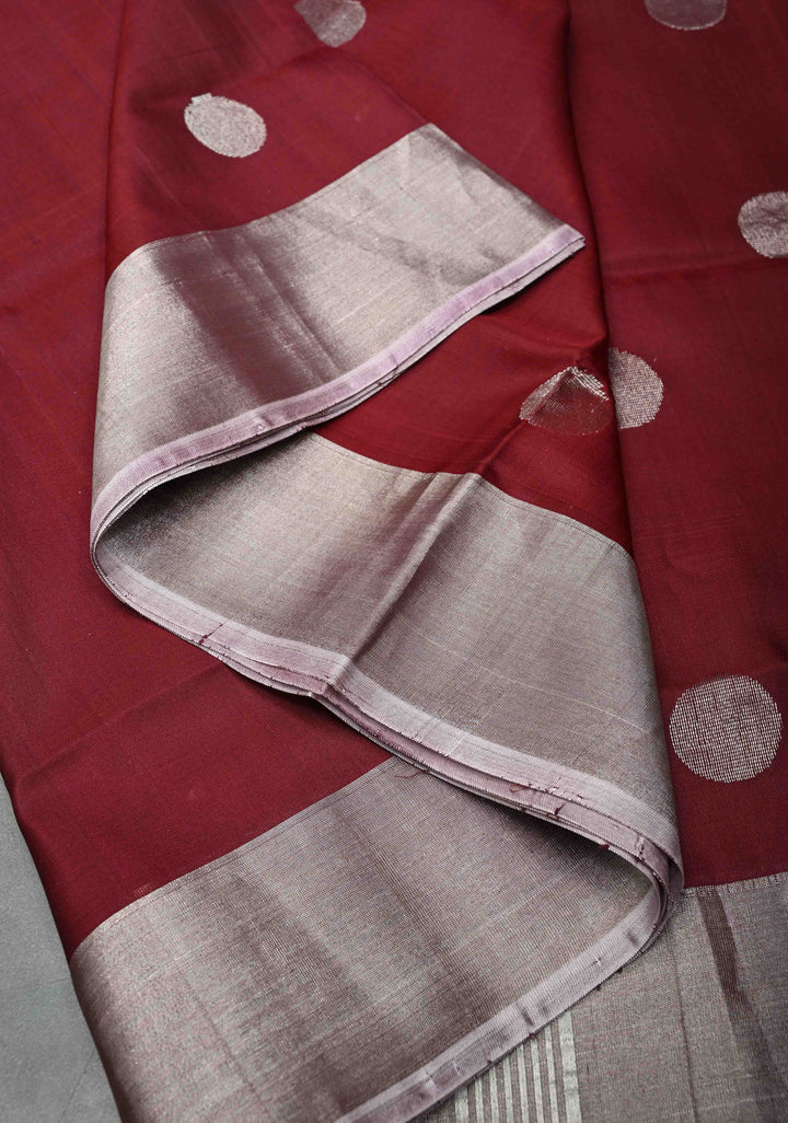 Burgundy Uppada Handloom Silk Saree with Dollar Buttas and Zari Border | SILK MARK CERTIFIED