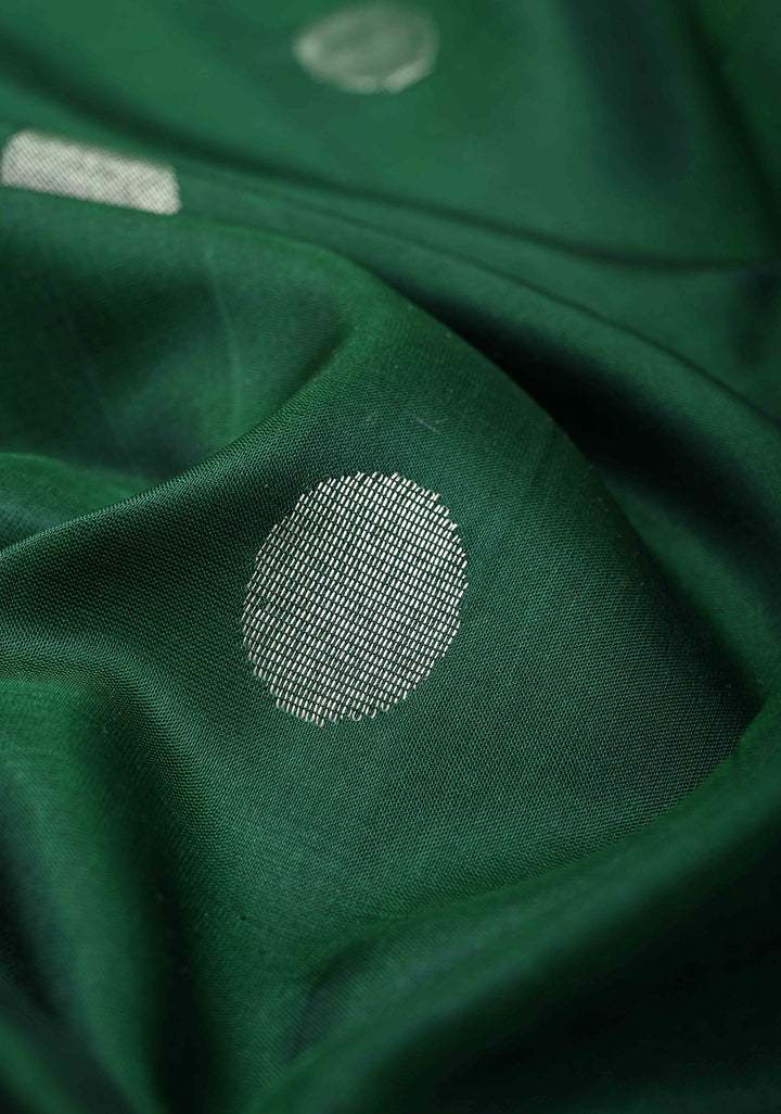 Bottle Green Uppada Handloom Silk Saree with Coin Buttas and Zari Border | SILK MARK CERTIFIED