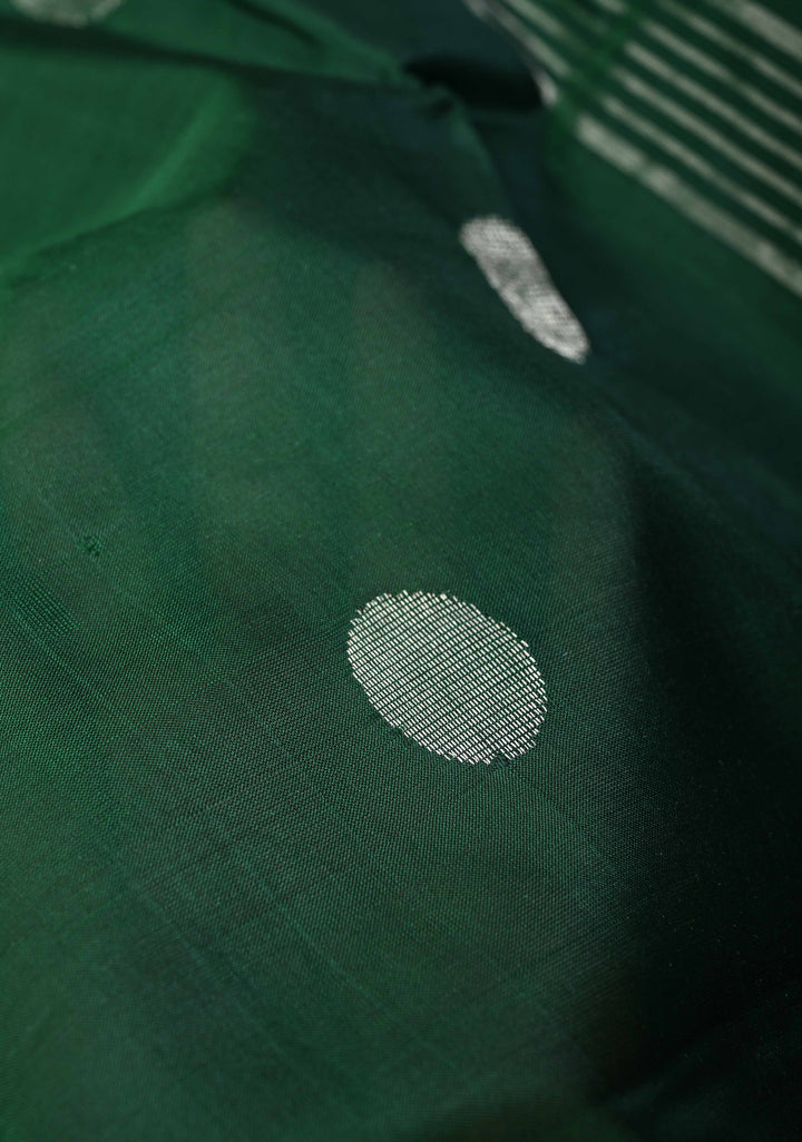 Bottle Green Uppada Handloom Silk Saree with Coin Buttas and Zari Border | SILK MARK CERTIFIED
