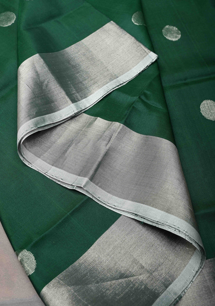Bottle Green Uppada Handloom Silk Saree with Coin Buttas and Zari Border | SILK MARK CERTIFIED