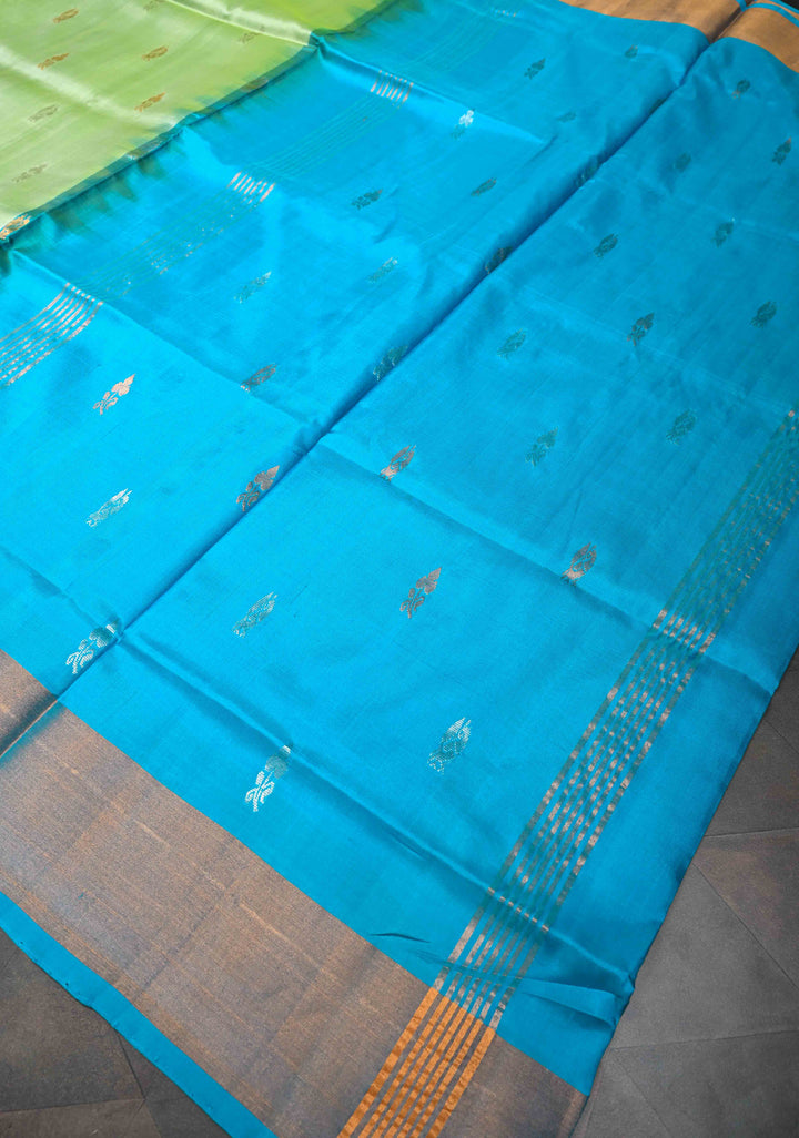 Avocado Green Uppada Handloom Silk Saree with Sona Rupa Buttas and Zari Border | SILK MARK CERTIFIED