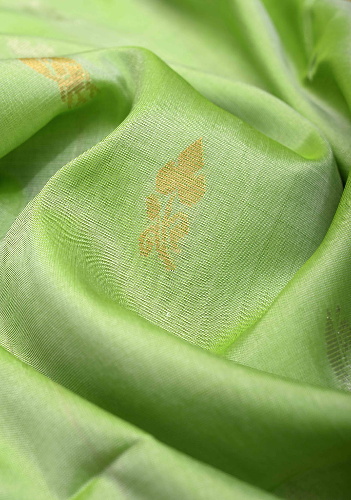 Avocado Green Uppada Handloom Silk Saree with Sona Rupa Buttas and Zari Border | SILK MARK CERTIFIED