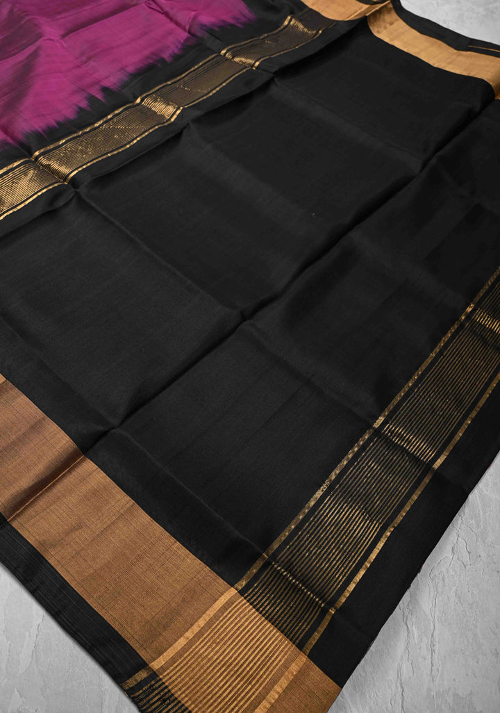 Magenta Uppada Handloom Silk Saree with Black Panel and Zari Border | SILK MARK CERTIFIED