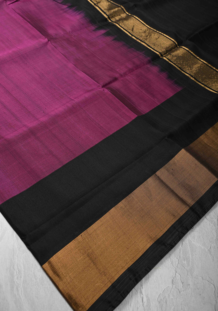 Magenta Uppada Handloom Silk Saree with Black Panel and Zari Border | SILK MARK CERTIFIED