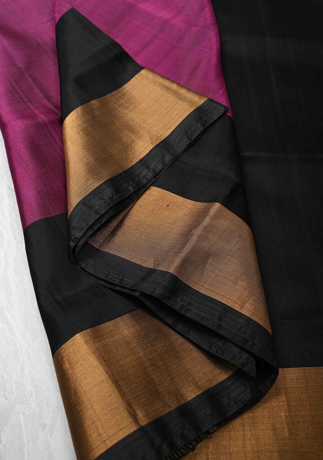 Magenta Uppada Handloom Silk Saree with Black Panel and Zari Border | SILK MARK CERTIFIED