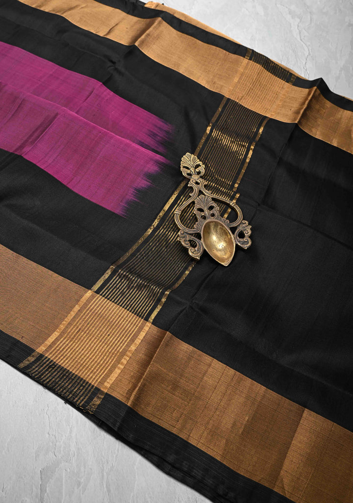 Magenta Uppada Handloom Silk Saree with Black Panel and Zari Border | SILK MARK CERTIFIED