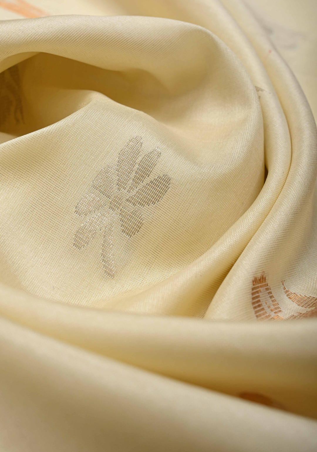 Ivory Sona Rupa Buttas on Uppada Handloom Silk Saree with Contrast Panel and Zari Border | SILK MARK CERTIFIED