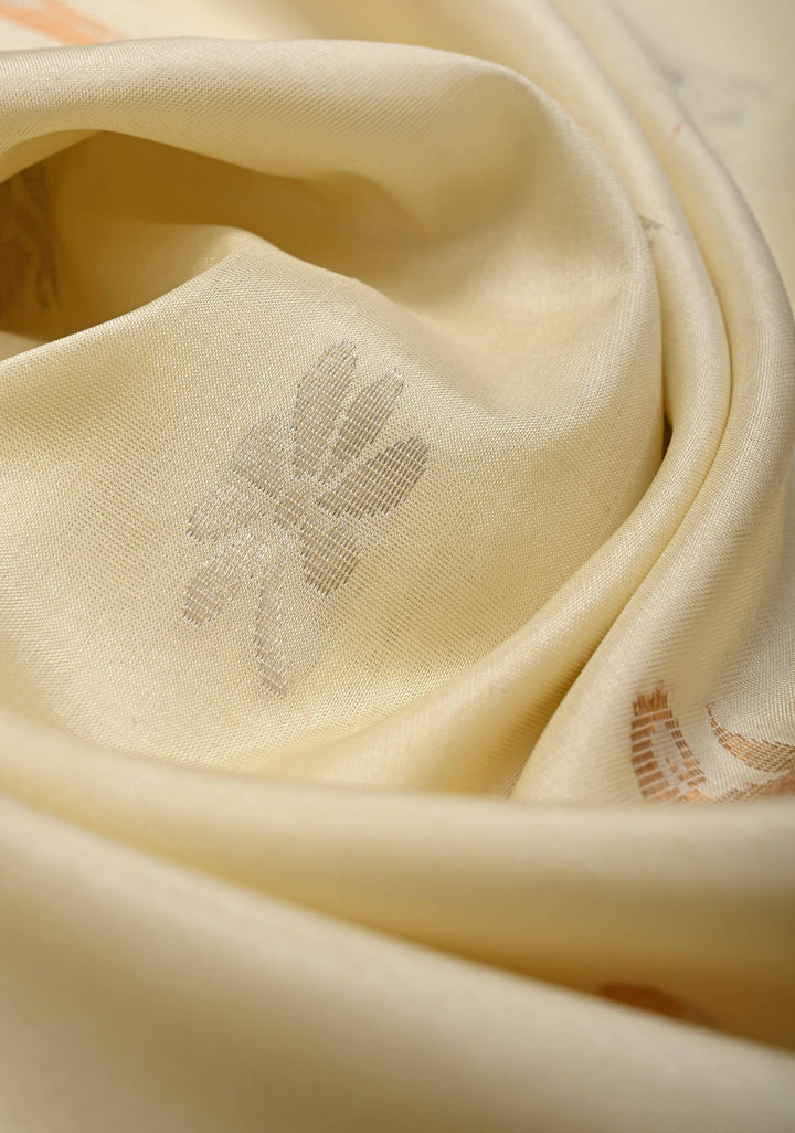 Ivory Sona Rupa Buttas on Uppada Handloom Silk Saree with Contrast Panel and Zari Border | SILK MARK CERTIFIED