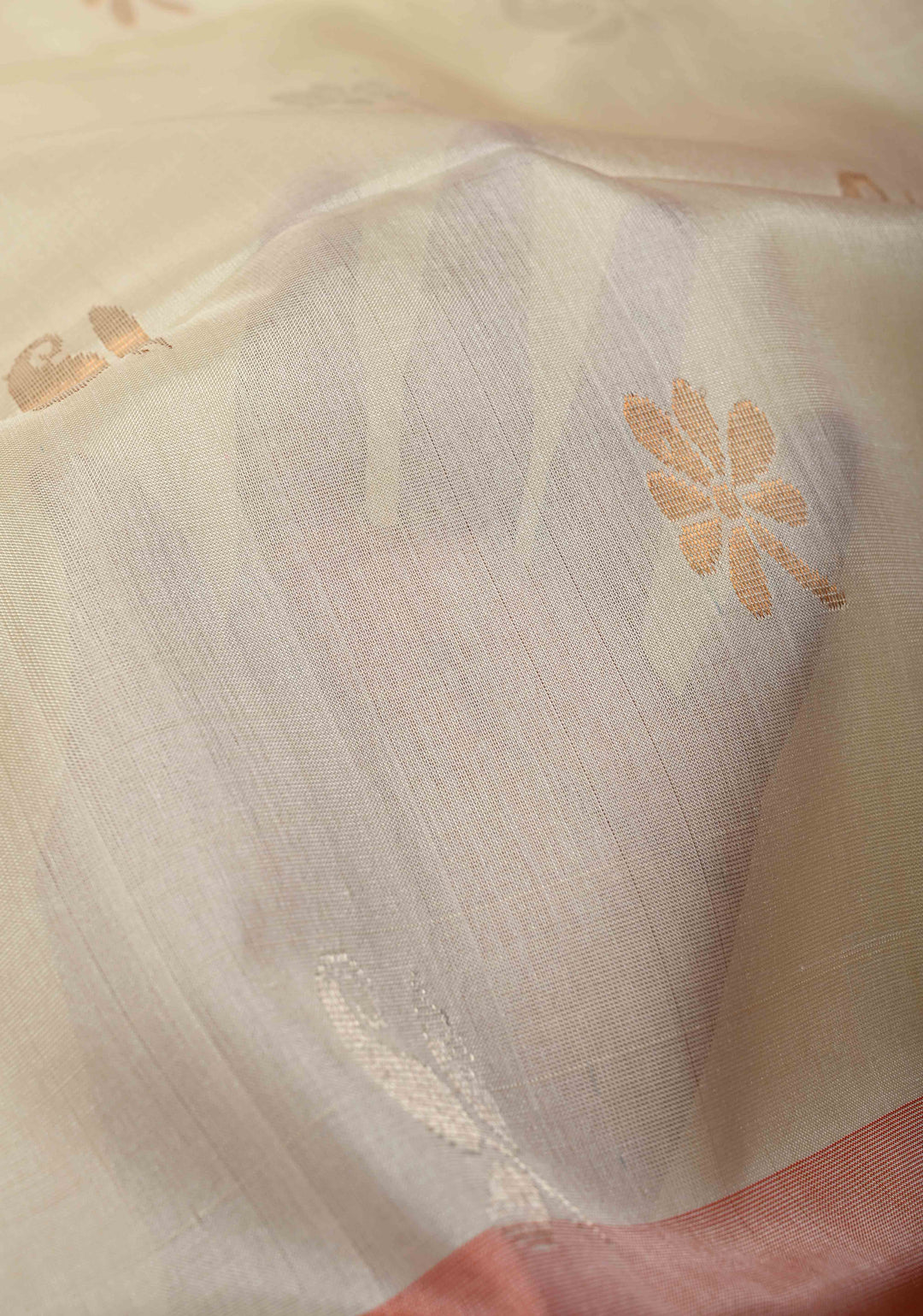 Ivory Sona Rupa Buttas on Uppada Handloom Silk Saree with Contrast Panel and Zari Border | SILK MARK CERTIFIED