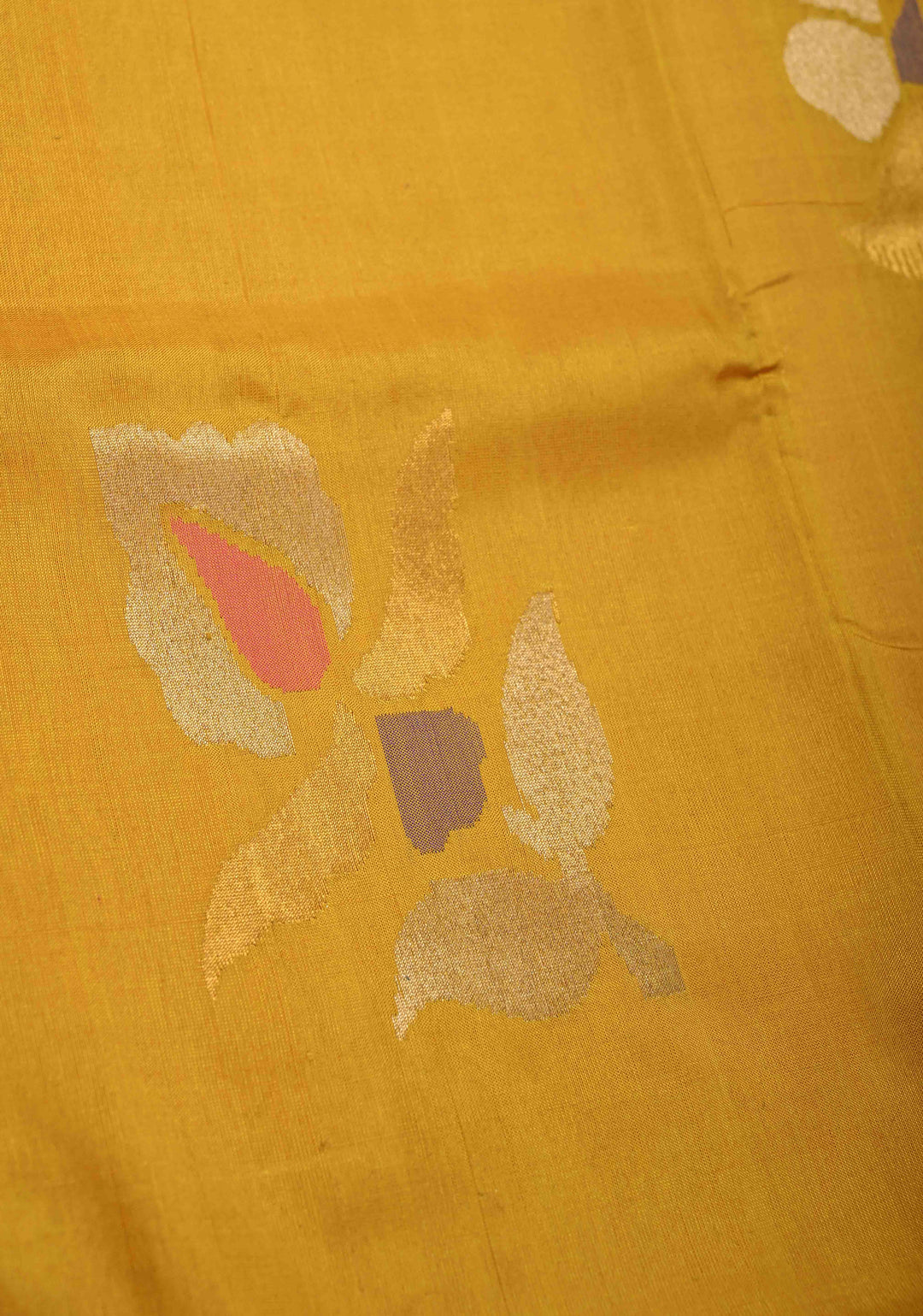 Mustard Uppada Handloom Silk Saree with Jamdani Buttas and Zari Border | SILK MARK CERTIFIED