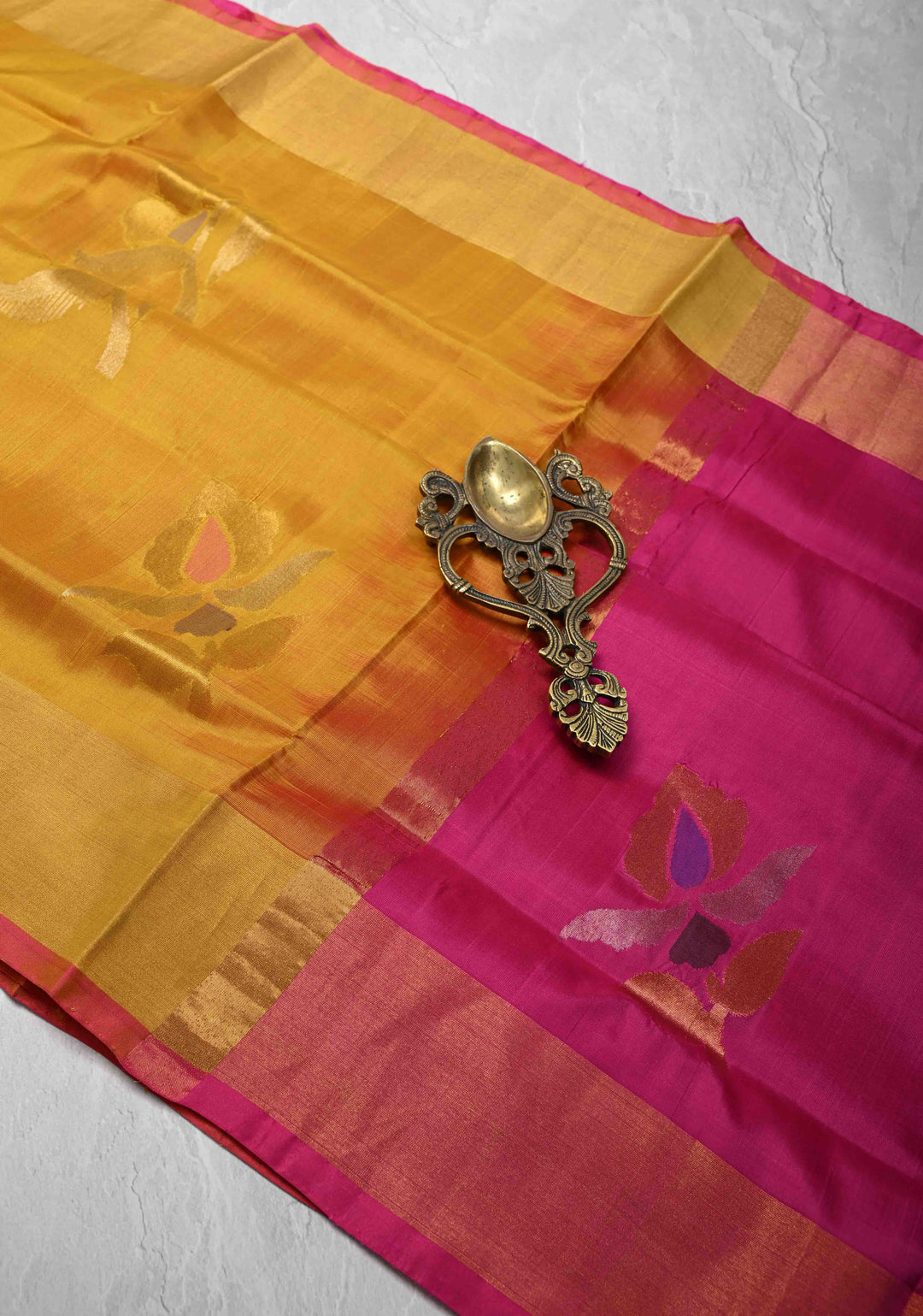 Mustard Uppada Handloom Silk Saree with Jamdani Buttas and Zari Border | SILK MARK CERTIFIED