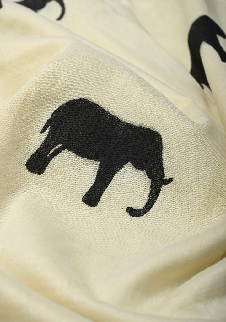 Off White Uppada Handloom Cotton Saree with Elephant Buttas and Contrast Border