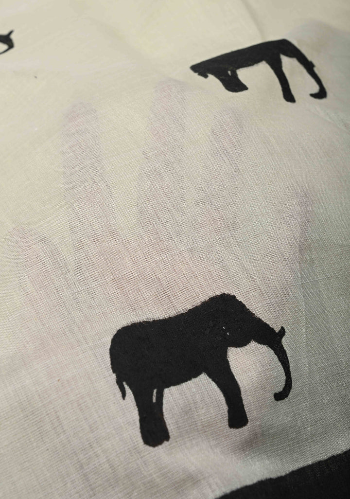 Off White Uppada Handloom Cotton Saree with Elephant Buttas and Contrast Border