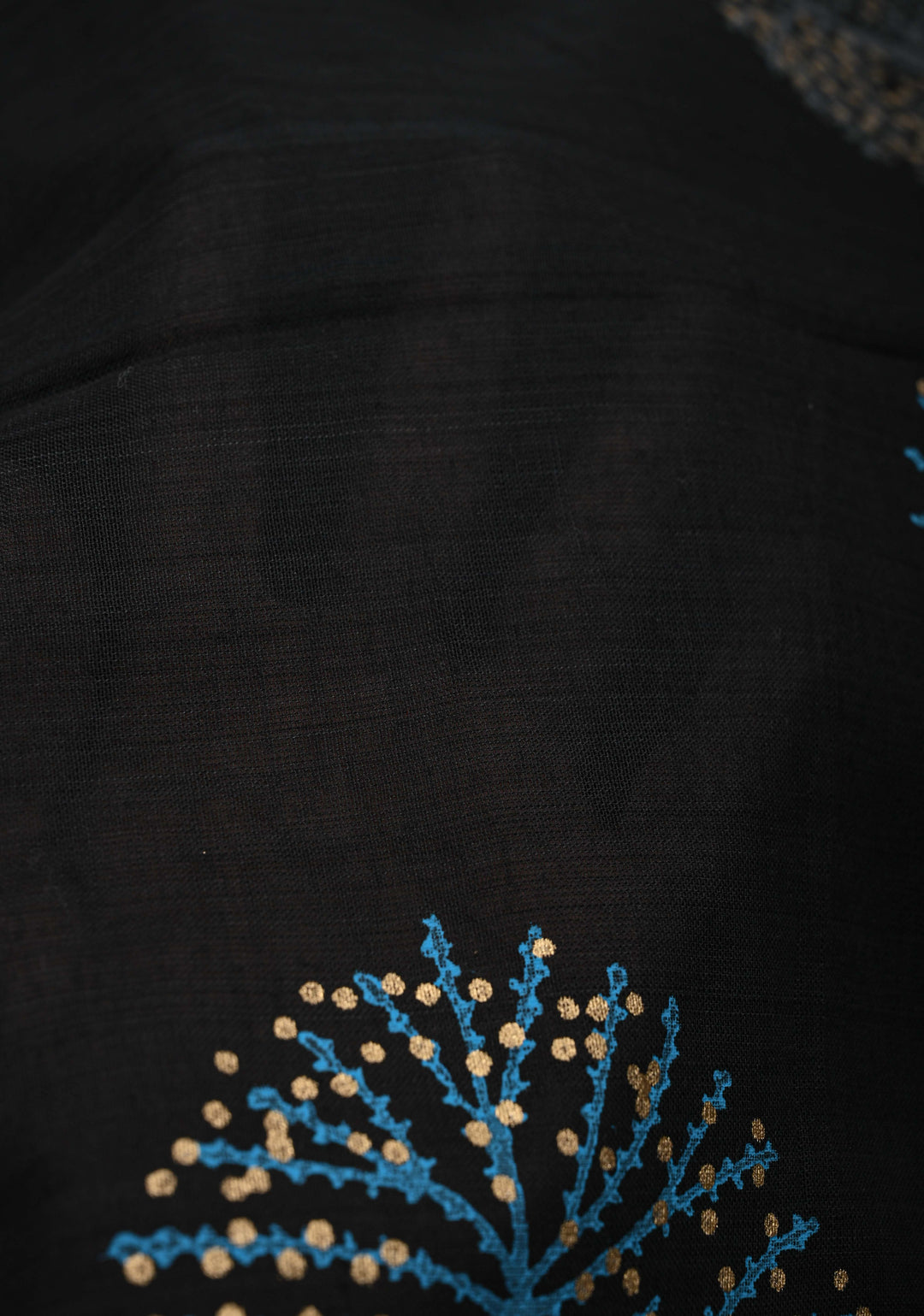Black Uppada Handloom Cotton Saree with Tree of life Buttas on Border and Pallu