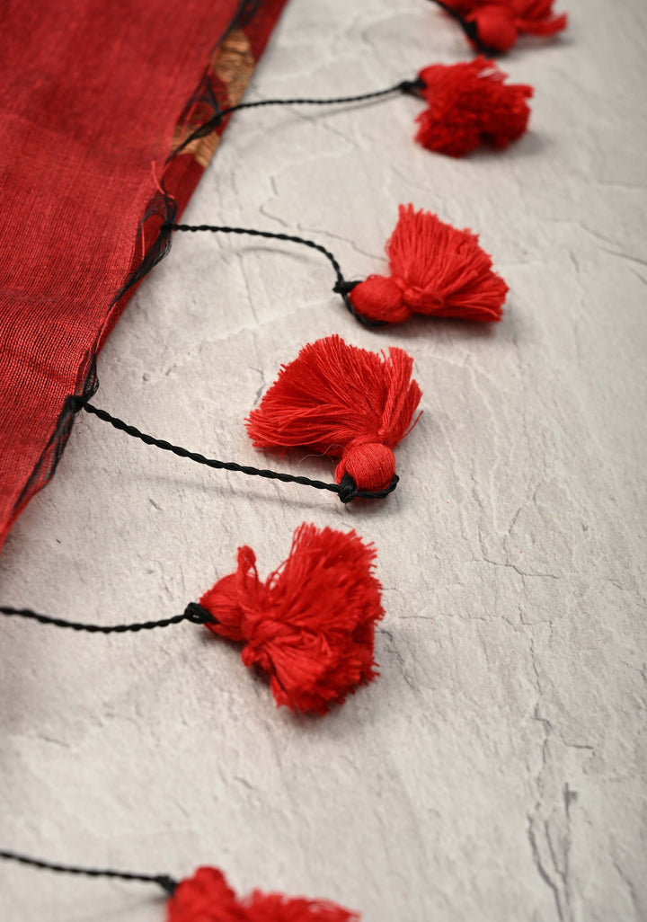 Brick Red Uppada Handloom Silk Saree with Full Body Jamdani Jaal and Border