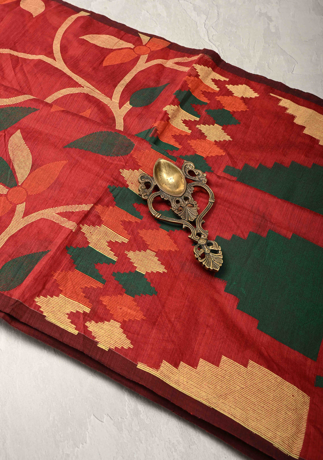 Brick Red Uppada Handloom Silk Saree with Full Body Jamdani Jaal and Border