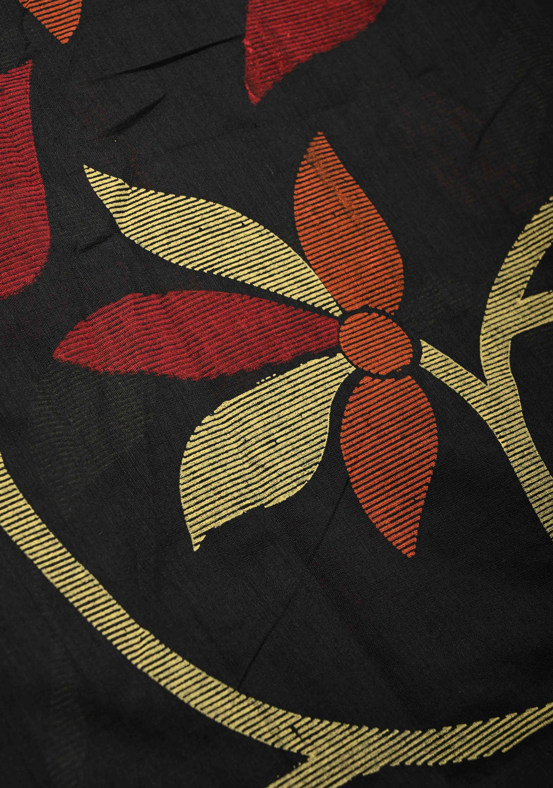 Black Uppada Handloom Cotton Saree with Jamdani Screen Print