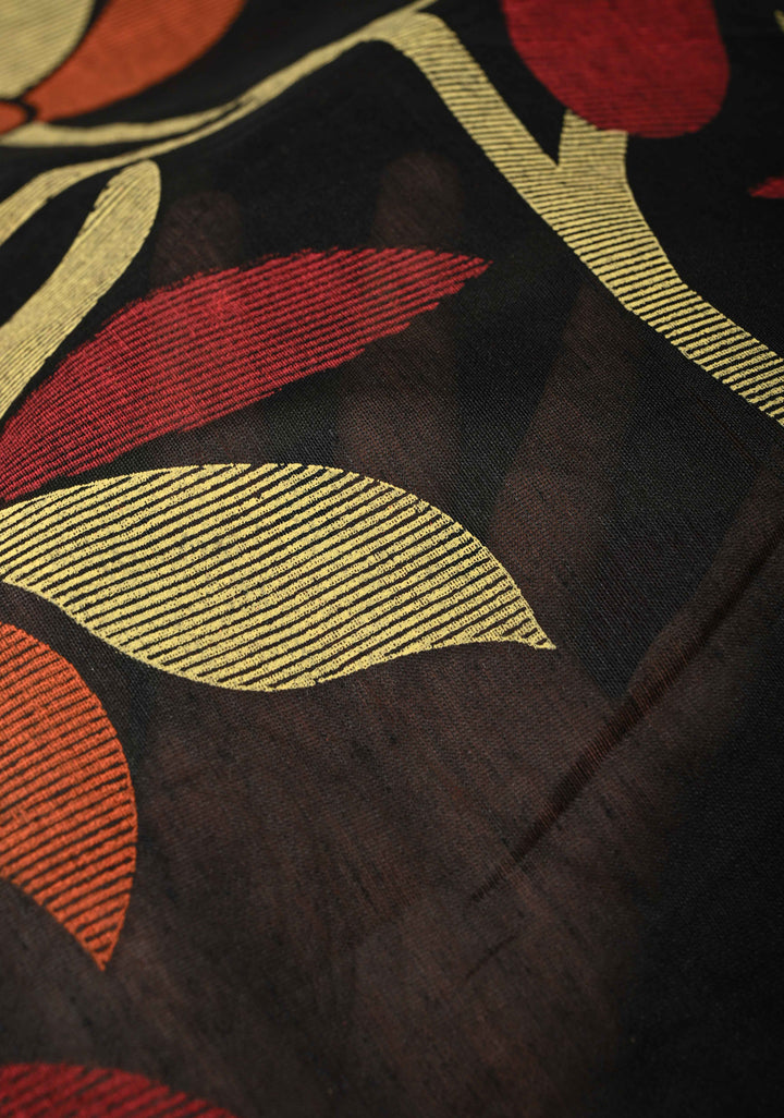Black Uppada Handloom Cotton Saree with Jamdani Screen Print
