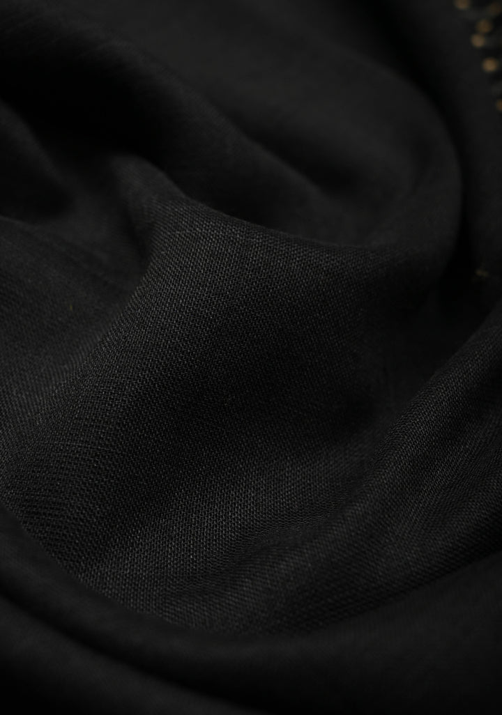 Black Uppada Handloom Cotton Saree with Tree of life Buttas on Minimal Border-Pallu and Long Tassels