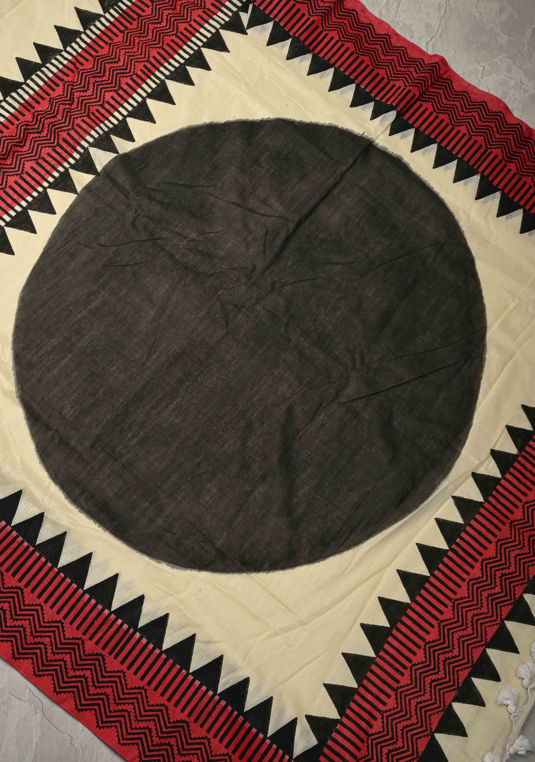 Cream Uppada Handloom Cotton Saree with Contrast Border and Mandala Motifs on Pallu