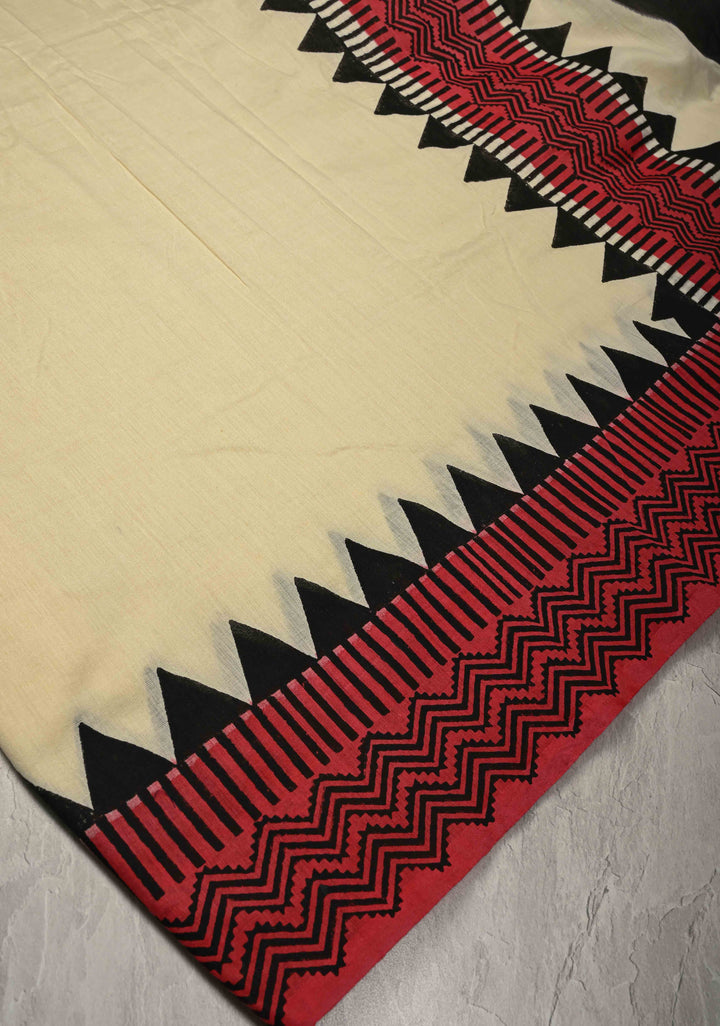 Cream Uppada Handloom Cotton Saree with Contrast Border and Mandala Motifs on Pallu