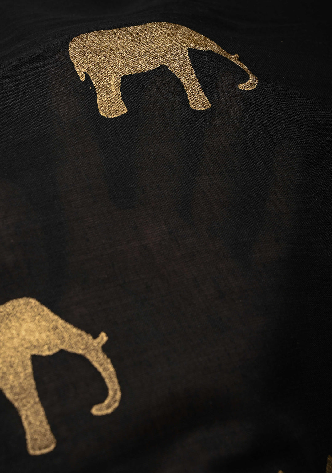 Black Uppada  Cotton Saree with Elephant Block Print Buttas and Contrast Minimal Temple Border, Long Tassels