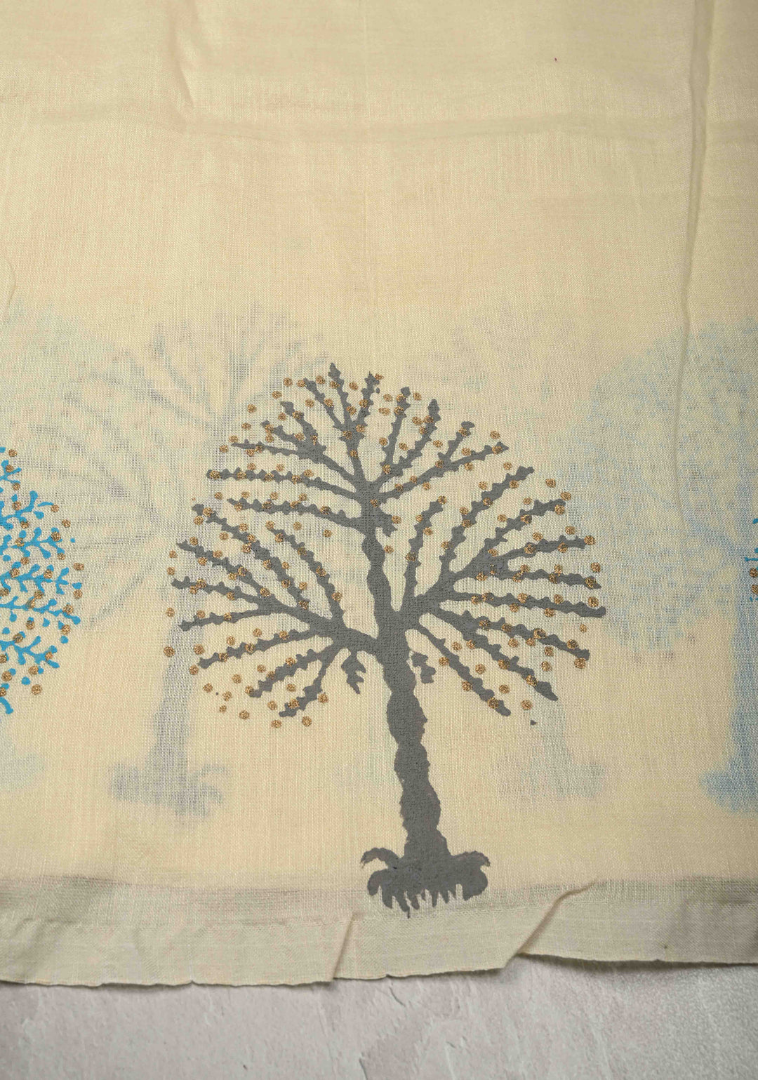 Cream Uppada Handloom Cotton Saree with Tree of life Block Prints on Border and Pallu