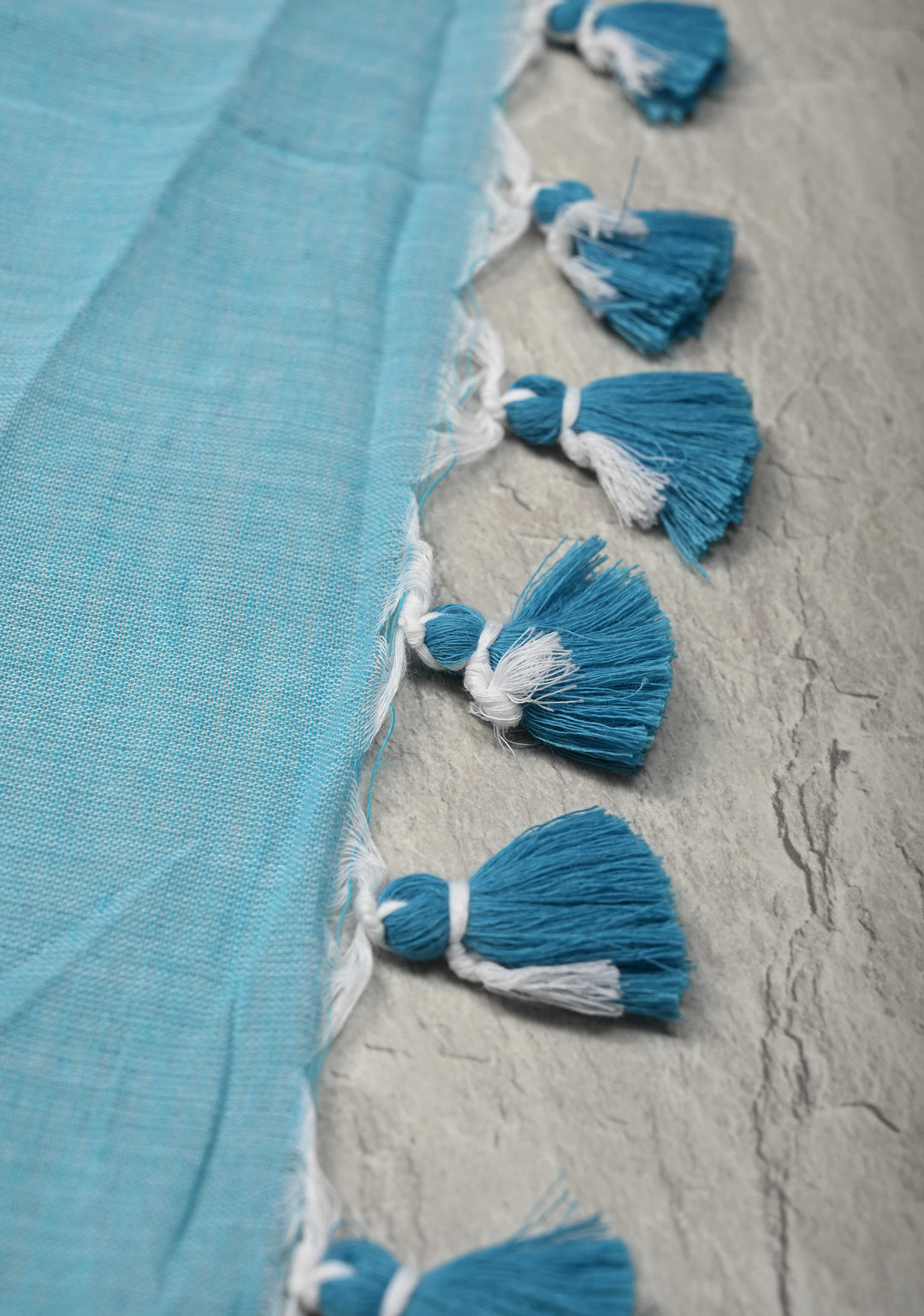Aqua Blue Uppada Handloom Cotton Saree with Tree of life Buttas on Border and Pallu