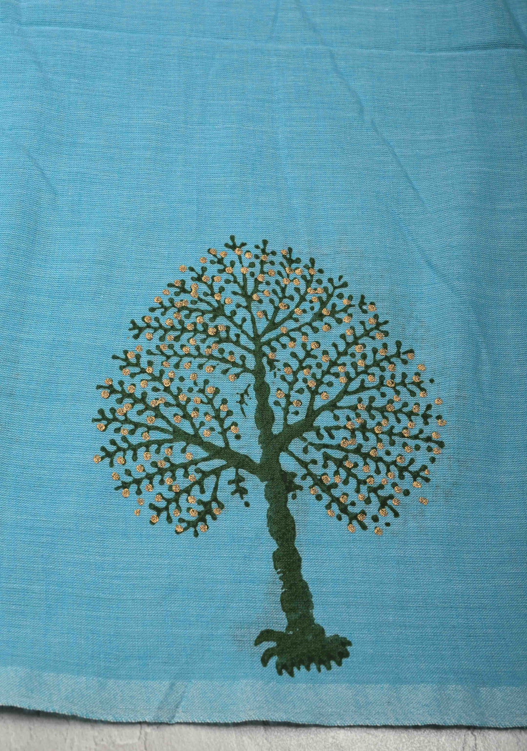 Aqua Blue Uppada Handloom Cotton Saree with Tree of life Buttas on Border and Pallu