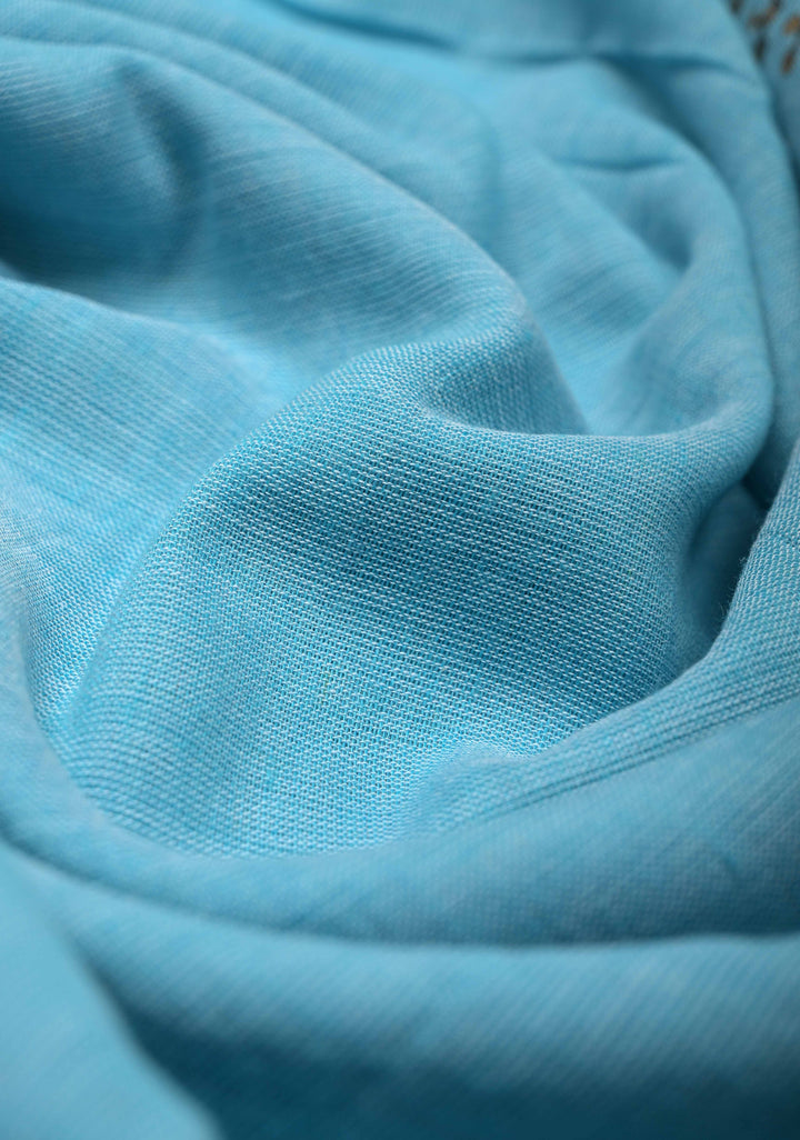 Aqua Blue Uppada Handloom Cotton Saree with Tree of life Buttas on Border and Pallu