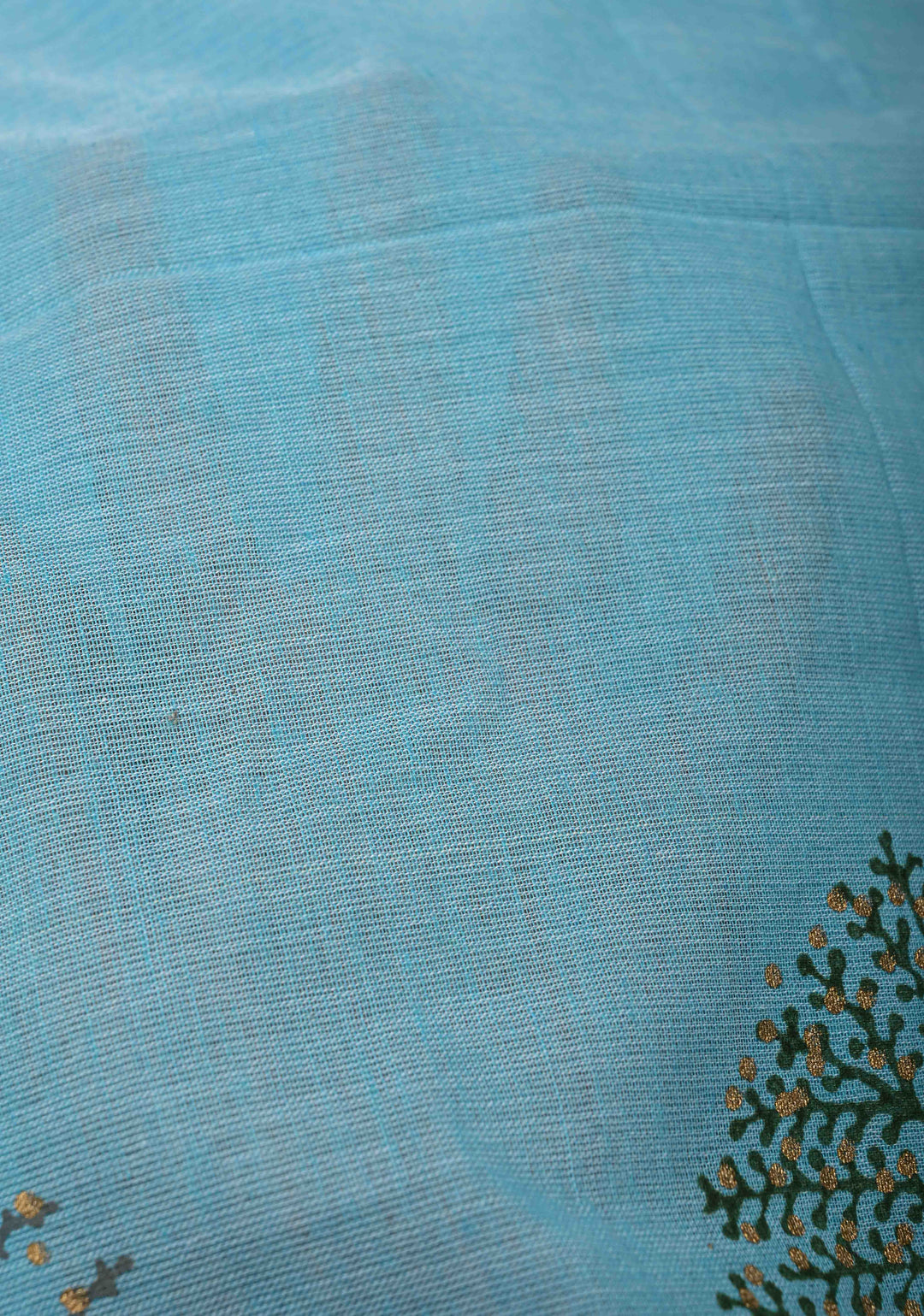 Aqua Blue Uppada Handloom Cotton Saree with Tree of life Buttas on Border and Pallu