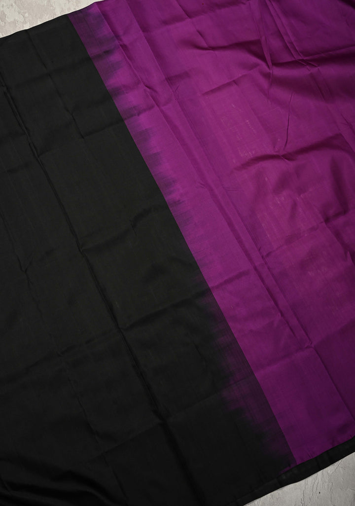 Borderless Cream-Black-Purple Uppada Handloom Silk Saree with Panel Pattern | SILK MARK CERTIFIED