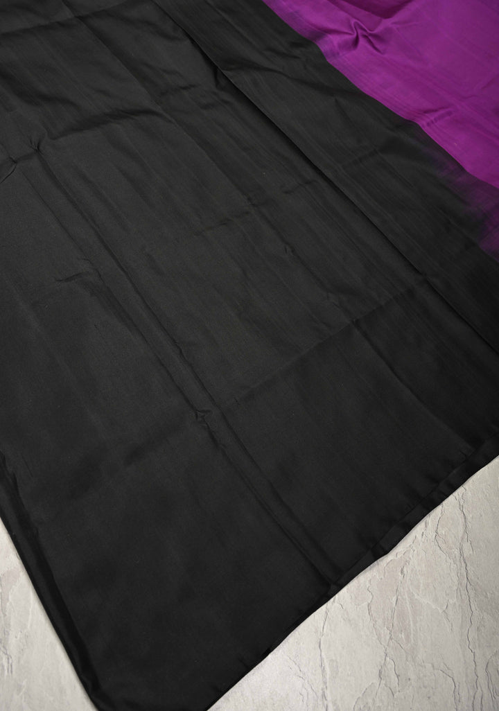 Borderless Cream-Black-Purple Uppada Handloom Silk Saree with Panel Pattern | SILK MARK CERTIFIED