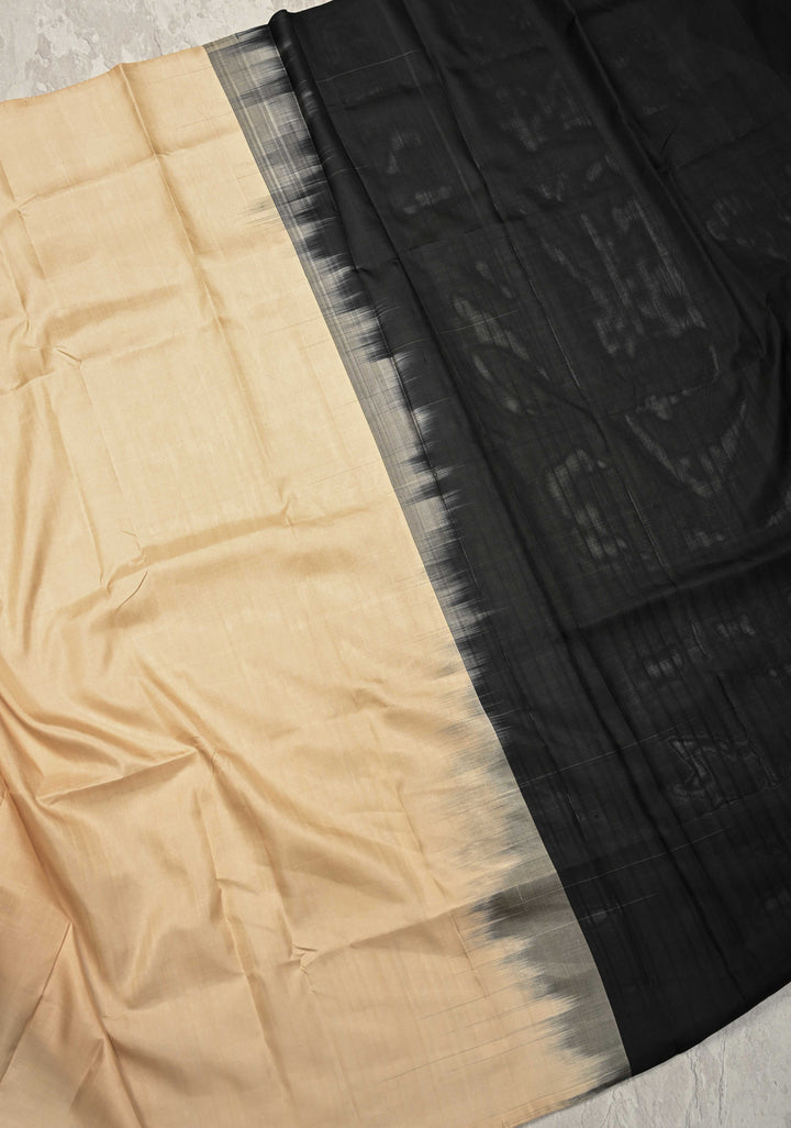 Borderless Cream-Black-Purple Uppada Handloom Silk Saree with Panel Pattern | SILK MARK CERTIFIED
