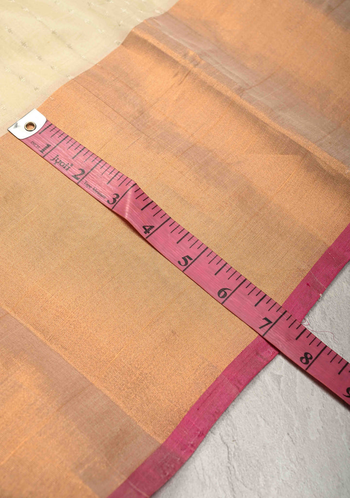 Cream Zari Stripes on Uppada Handloom Silk Saree with Buttas and Tissue Border, No Blouse Peice