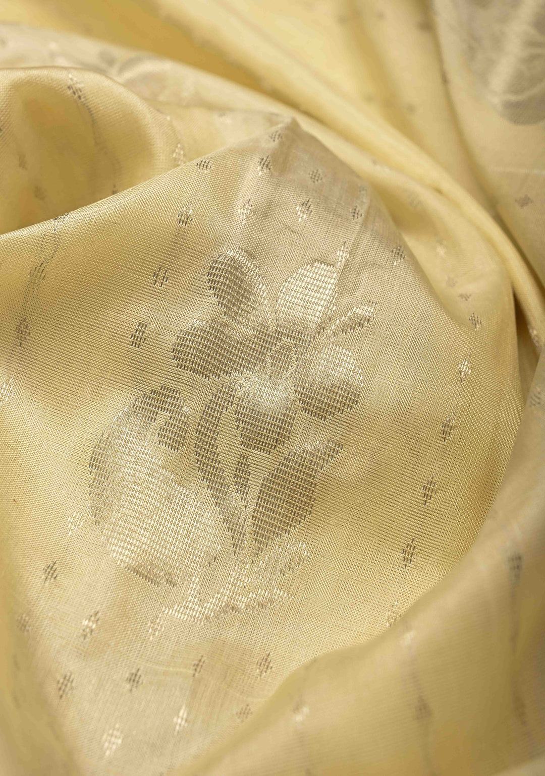 Cream Zari Stripes on Uppada Handloom Silk Saree with Buttas and Tissue Border, No Blouse Peice