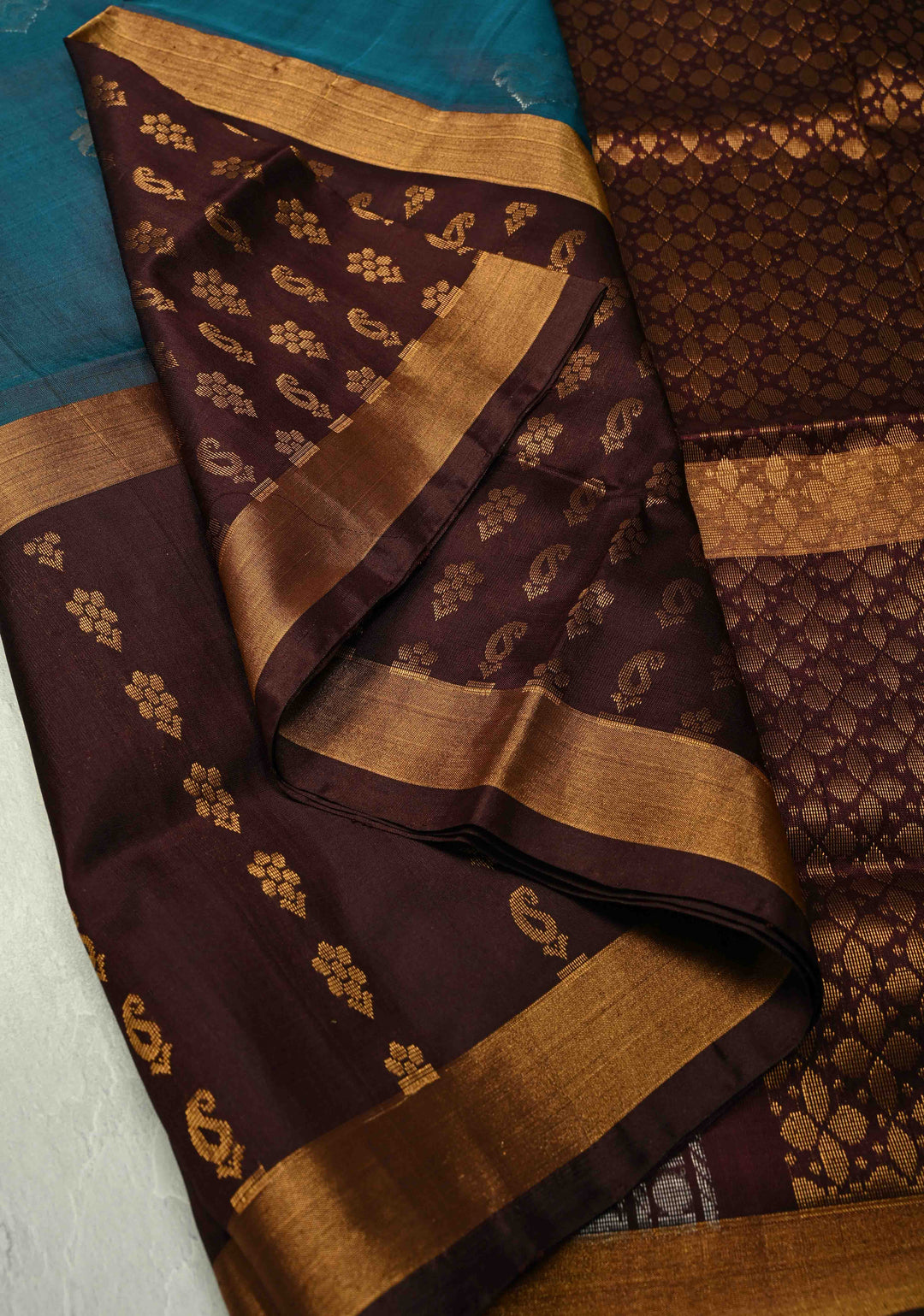 Teal Uppada Handloom Silk Saree with Sona Rupa Buttas and Contrast Brocade Border| SILK MARK CERTIFIED