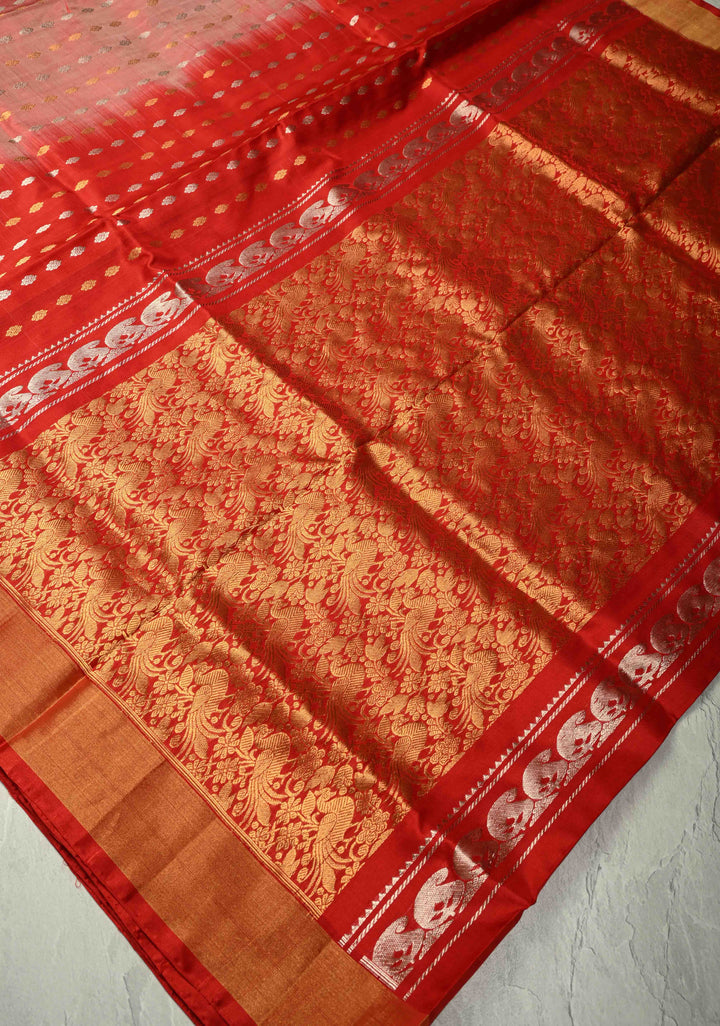 Light Carmine Pink Dual Tone Uppada Pure Silk Saree with Sona Rupa Buttas and Zari Border | SILK MARK CERTIFIED